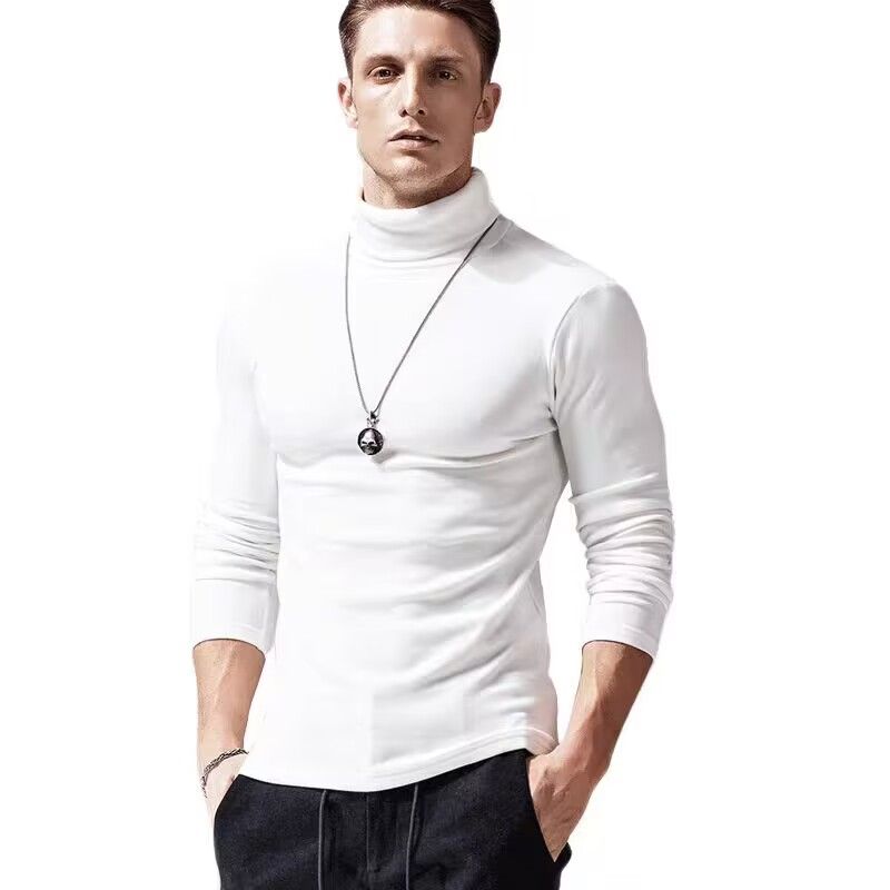Men's Trendy Long Sleeve Shirts T-Shirt Turtleneck - White