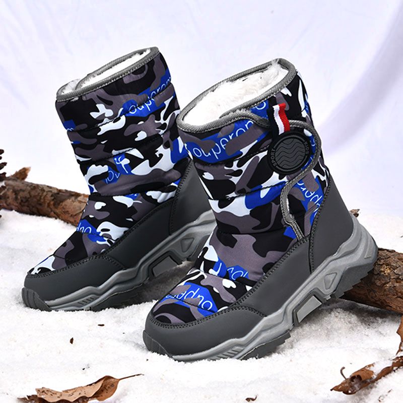 Children's Outdoor Snow Boots Plush Lining Warm Non-slip Boots-Grey Blue