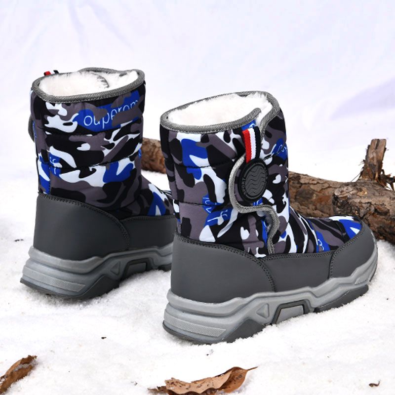 Children's Outdoor Snow Boots Plush Lining Warm Non-slip Boots-Grey Blue
