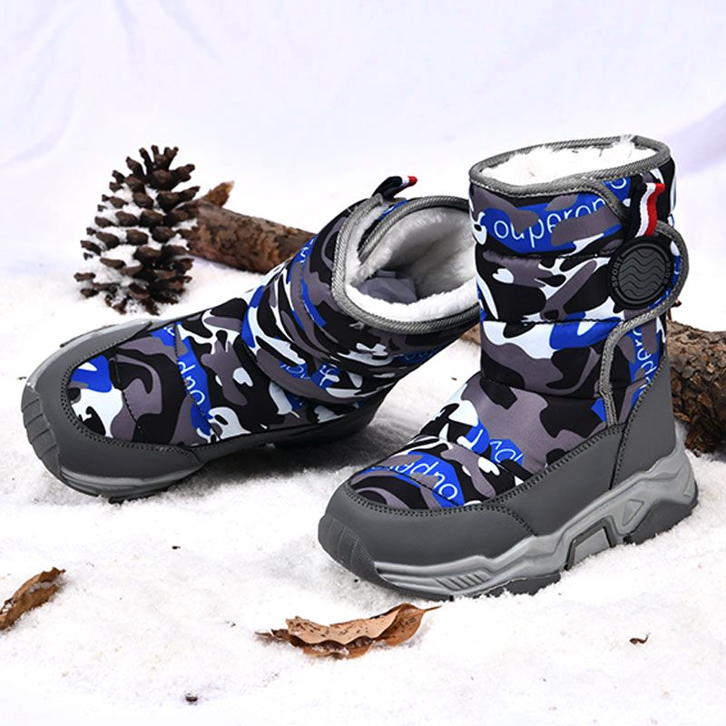 Children's Outdoor Snow Boots Plush Lining Warm Non-slip Boots-Grey Blue