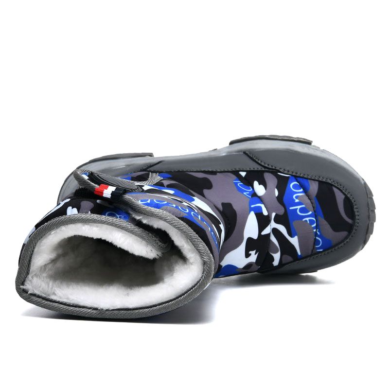 Children's Outdoor Snow Boots Plush Lining Warm Non-slip Boots-Grey Blue