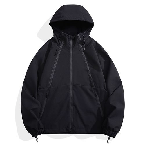 2023 Autumn New Unisex Jacket Men's Hooded Loose Tide  Tooling Waterproof Jacket Black