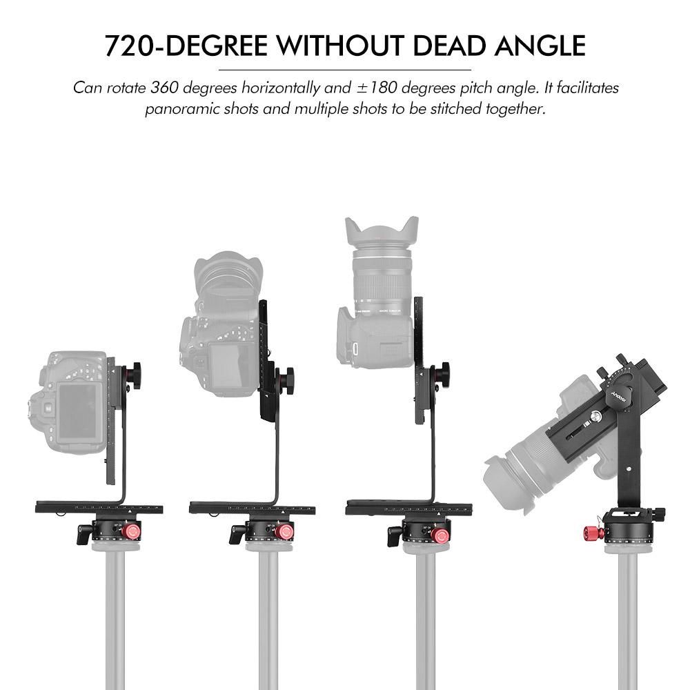 Andoer 720 Degree Panoramic Head Including 360° Swivel Panoramic Indexing Rotator + 2 Way Rail Slider + L Bracket Kit for Canon Nikon Sony DSLR ILDC Camera Max. Load Capacity 3kg