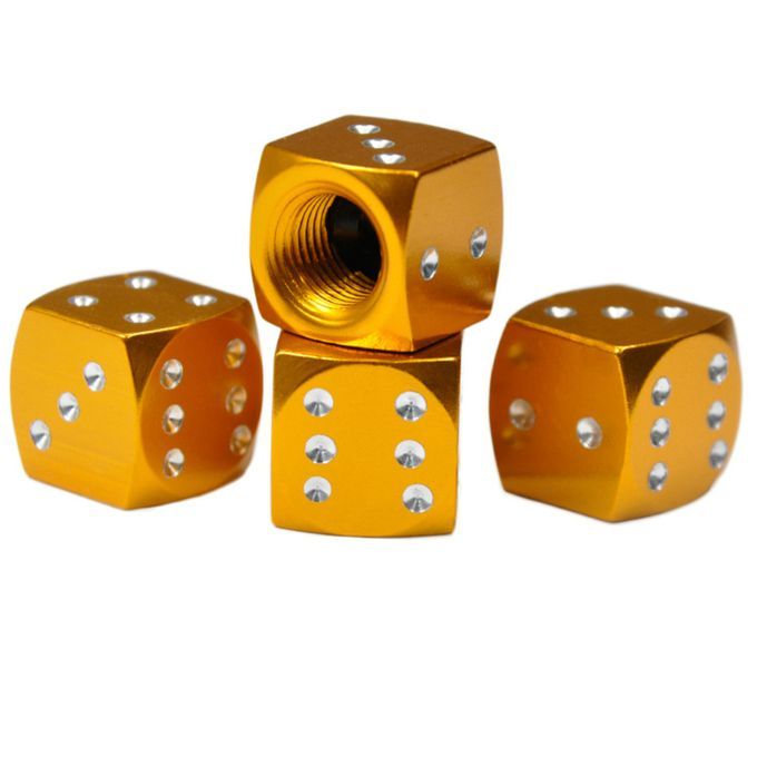 4Pcs Dice Design Dust Valve Caps Motorcycles Electric-Golden