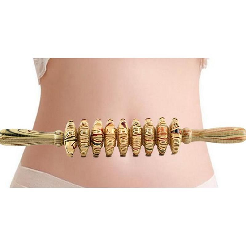 9-Wheel Wooden Abdomen Massage Roller Fitness Roller
