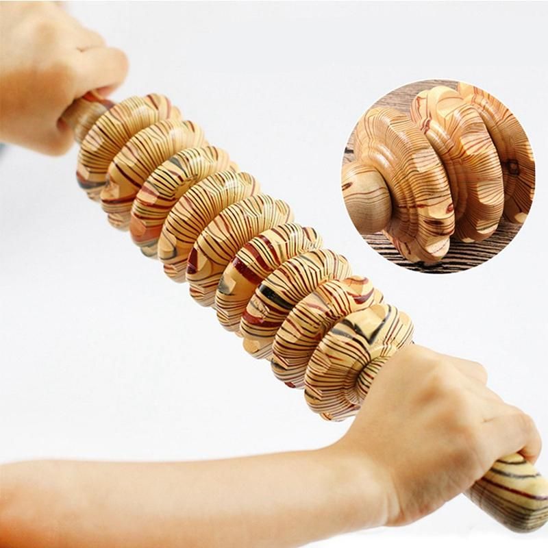 9-Wheel Wooden Abdomen Massage Roller Fitness Roller