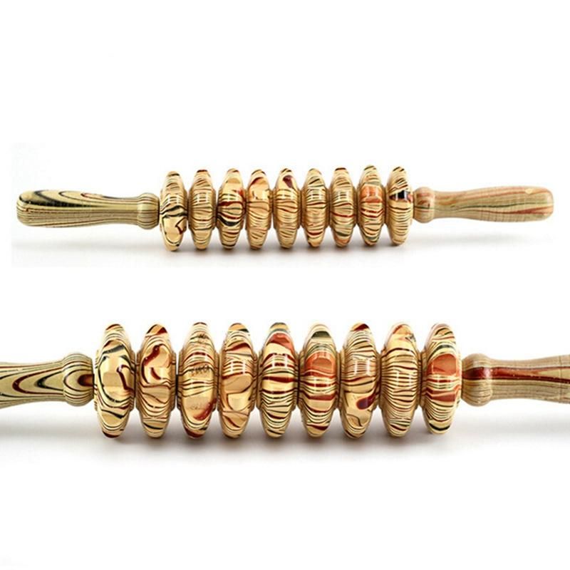 9-Wheel Wooden Abdomen Massage Roller Fitness Roller
