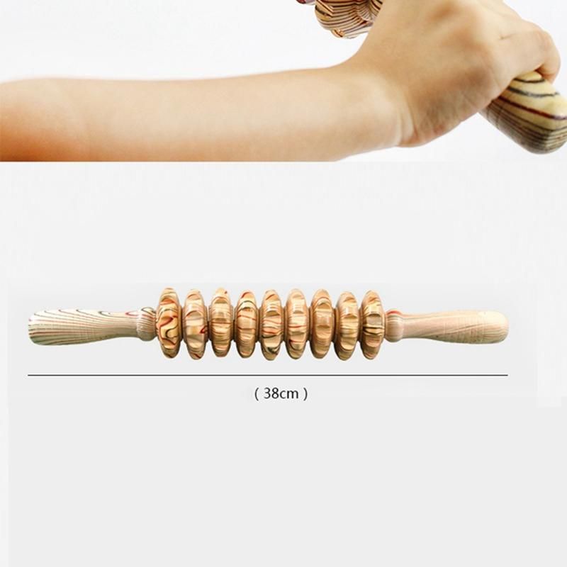 9-Wheel Wooden Abdomen Massage Roller Fitness Roller