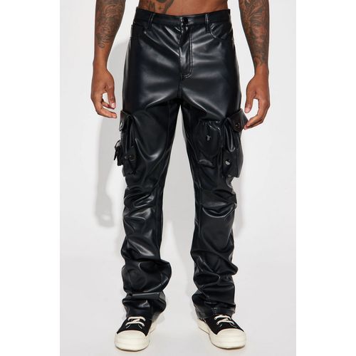 Luxury Classified Faux Leather Cargo Pants And Top - Black