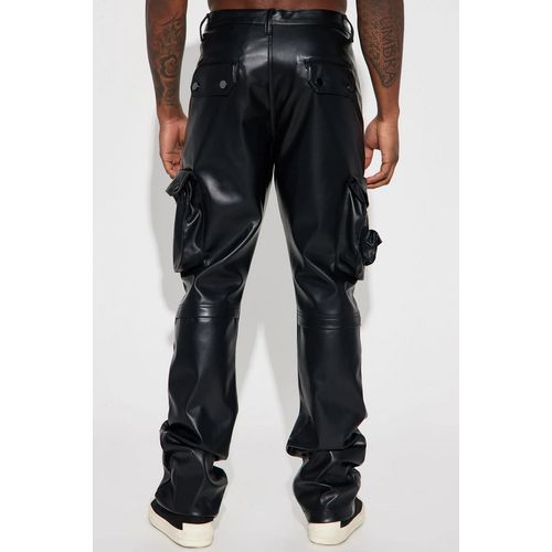 Luxury Classified Faux Leather Cargo Pants And Top - Black