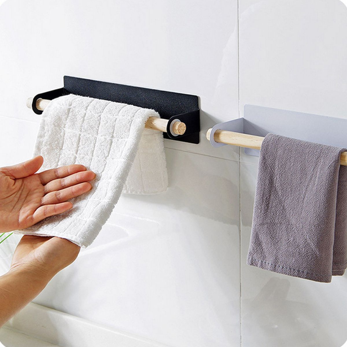 Wood Bath Towel Rack Bathroom Shelves Wall Mounted Nail-free