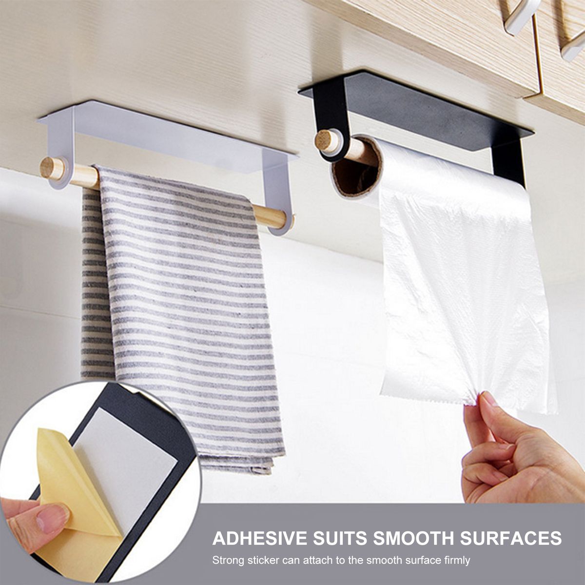 Wood Bath Towel Rack Bathroom Shelves Wall Mounted Nail-free