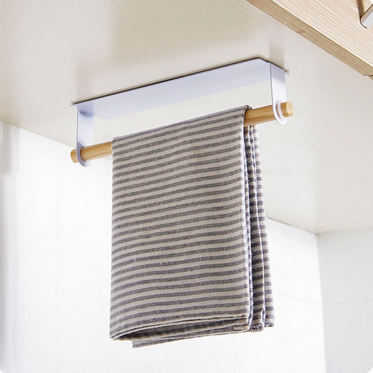 Wood Bath Towel Rack Bathroom Shelves Wall Mounted Nail-free