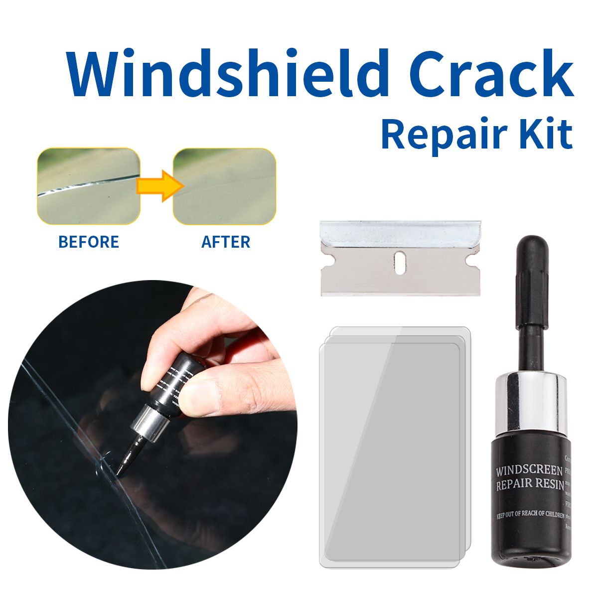 Auto Glass Repair Tools-Black 5 Repair Fluid + Tools