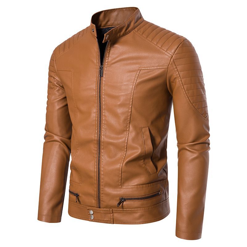 Genuine Fashionable Men's Brown Leather Plain Jacket