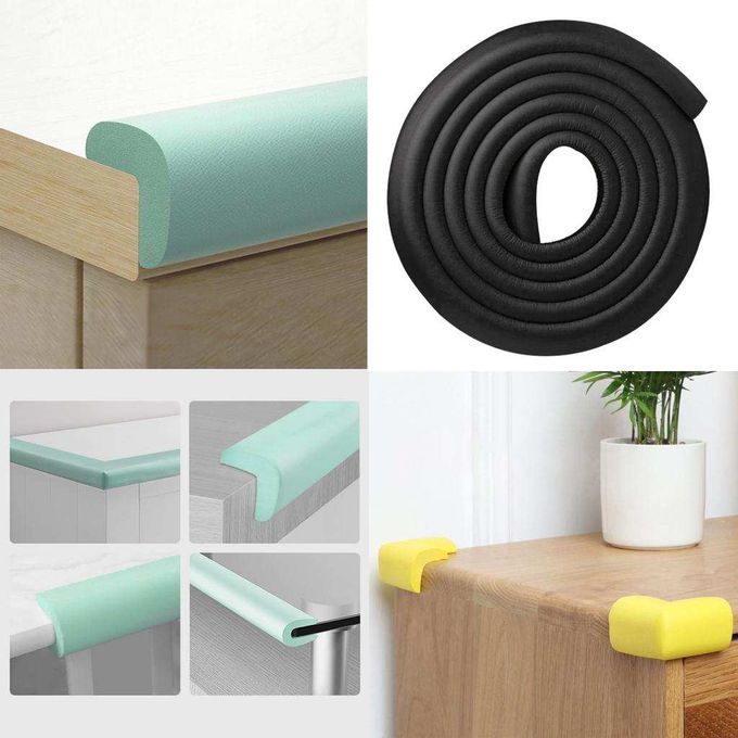 Kids Baby Safety Desk Edge Cover NBR 2m Bumper With 4m Double Black