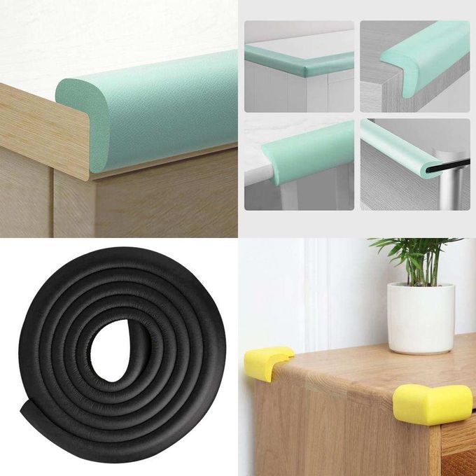 Kids Baby Safety Desk Edge Cover NBR 2m Bumper With 4m Double Black