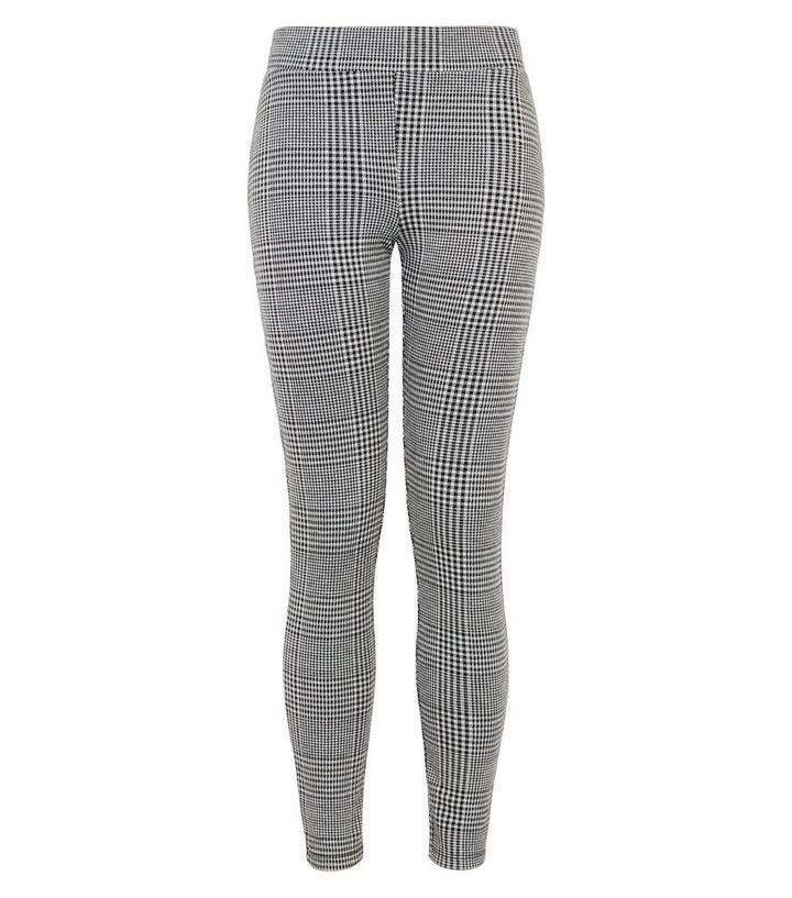 Girls Stretch Houndstooth Plaid Pattern Leggings-Gray