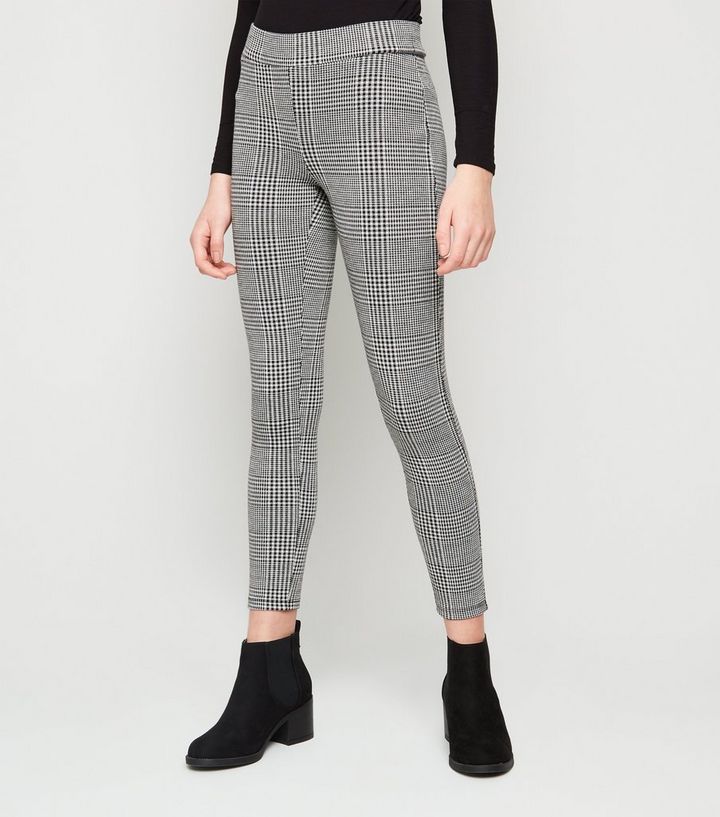 Girls Stretch Houndstooth Plaid Pattern Leggings-Gray