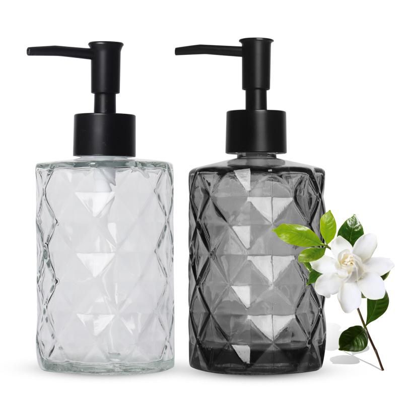 Diamond Design Glass Soap Dispenser: 330ml With Soap Pump (2