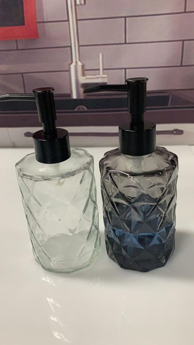 Diamond Design Glass Soap Dispenser: 330ml With Soap Pump (2