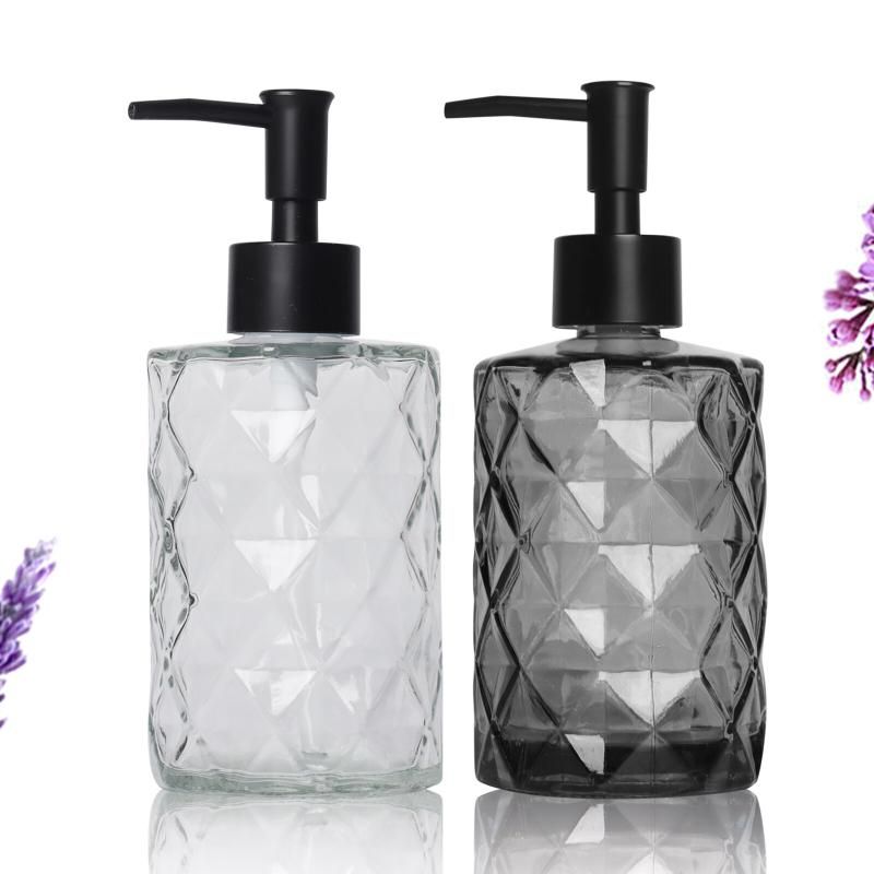Diamond Design Glass Soap Dispenser: 330ml With Soap Pump (2