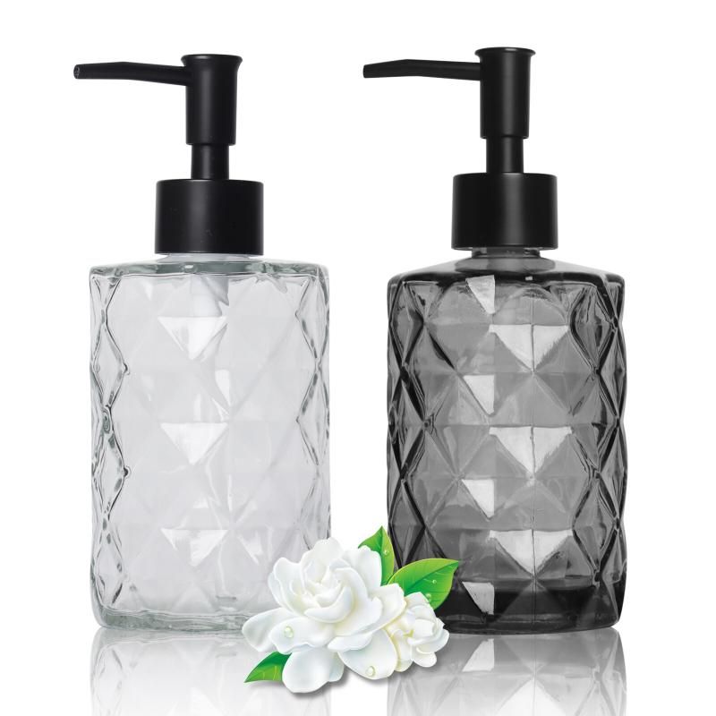 Diamond Design Glass Soap Dispenser: 330ml With Soap Pump (2
