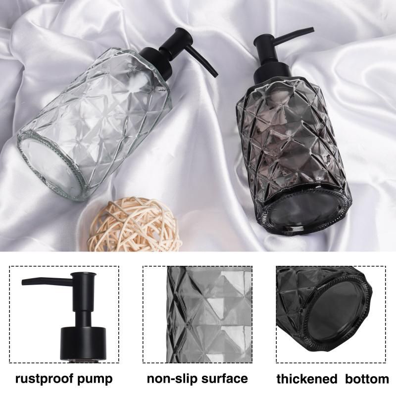 Diamond Design Glass Soap Dispenser: 330ml With Soap Pump (2