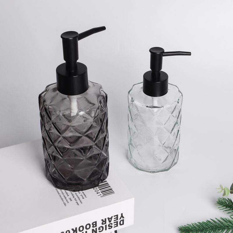 Diamond Design Glass Soap Dispenser: 330ml With Soap Pump (2