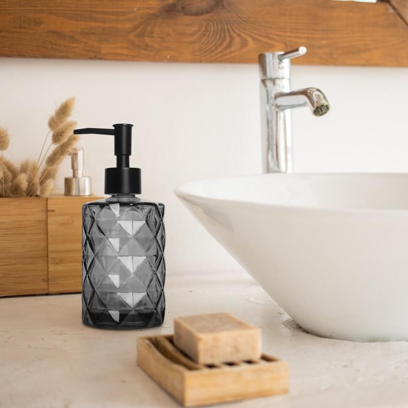 Diamond Design Glass Soap Dispenser: 330ml With Soap Pump (2