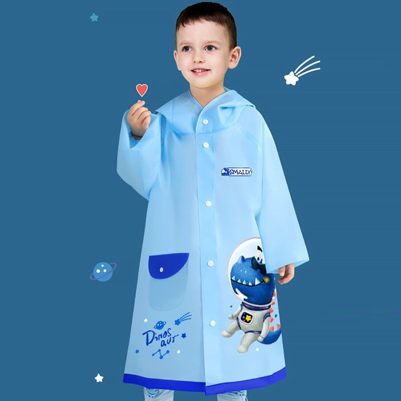 Smally Cartoon Children Raincoat EVA Waterproof Student Split Poncho-Glacial Blue