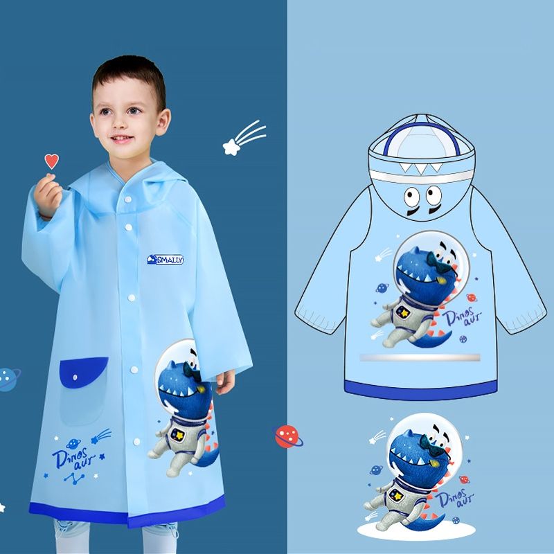 Smally Cartoon Children Raincoat EVA Waterproof Student Split Poncho-Glacial Blue
