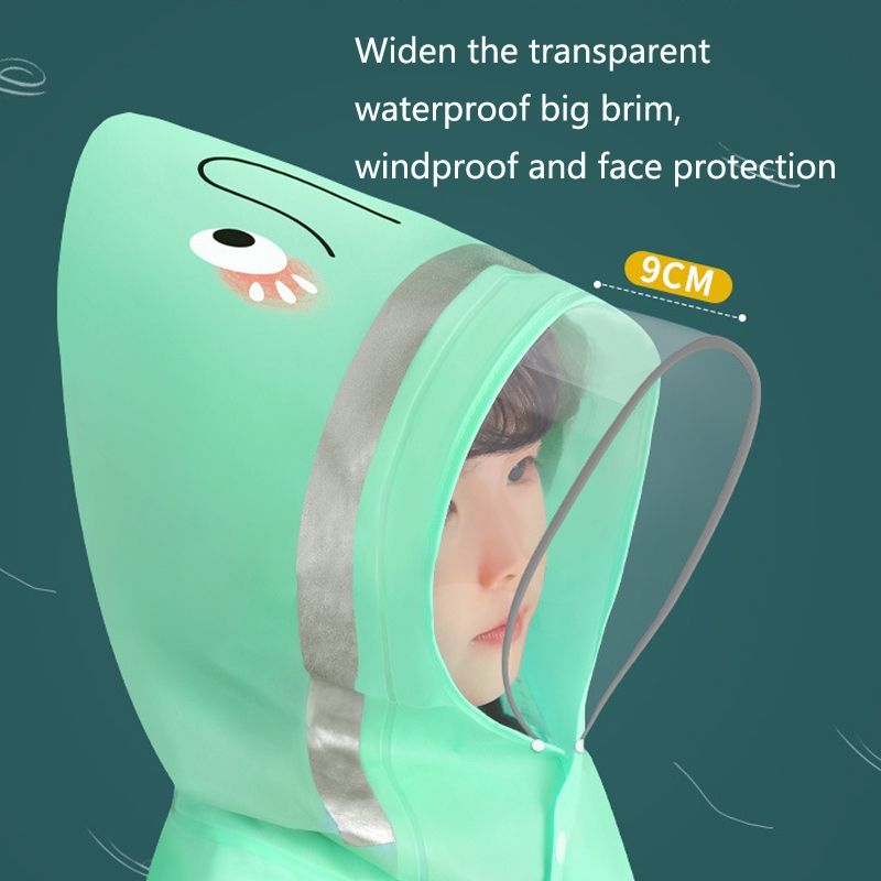 Smally Cartoon Children Raincoat EVA Waterproof Student Split Poncho-Glacial Blue