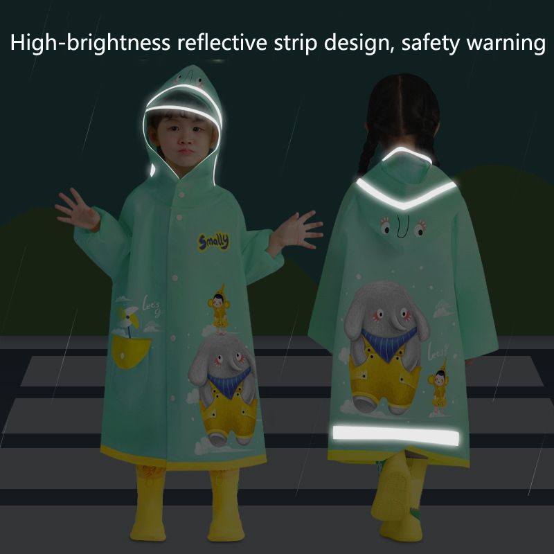 Smally Cartoon Children Raincoat EVA Waterproof Student Split Poncho-Glacial Blue