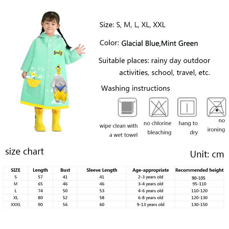Smally Cartoon Children Raincoat EVA Waterproof Student Split Poncho-Glacial Blue
