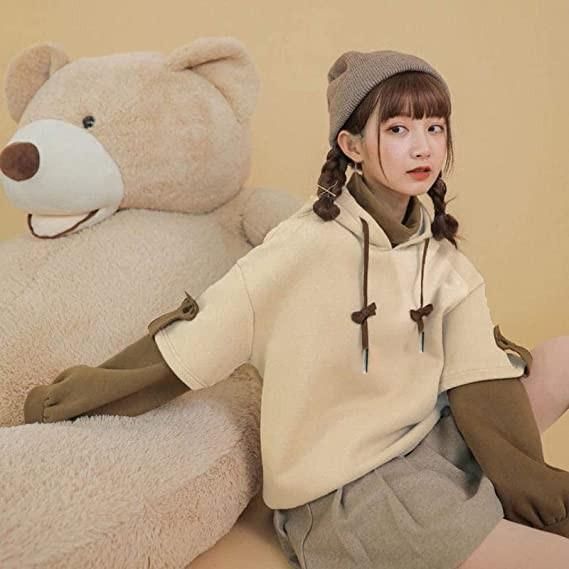 Woman's Brown Bear Hoodie Long Sleeve Sweatshirt Personality Bag
