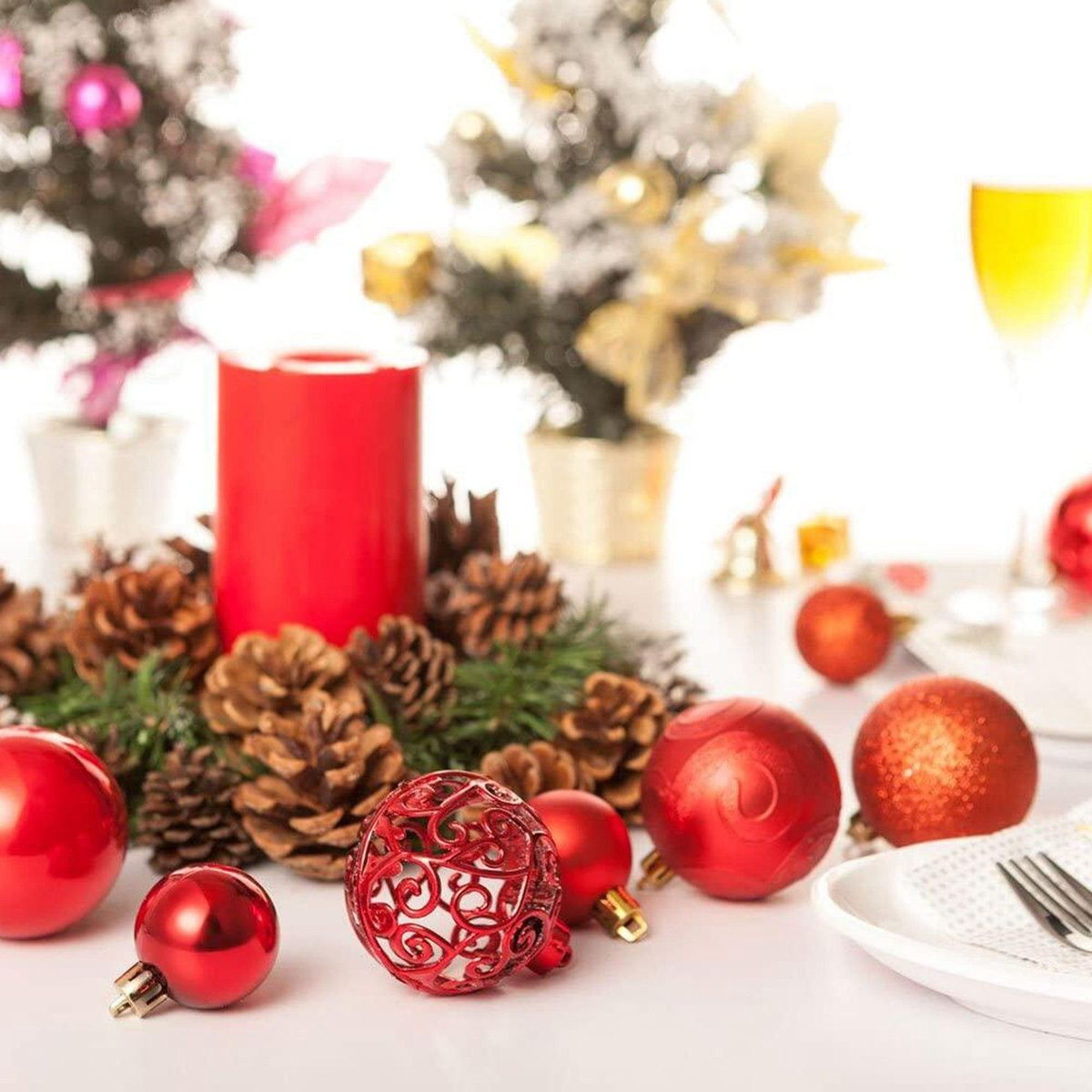 6PCS Christmas Tree Decoration Ball, New Year Decoration Shopping Mall Ceiling Window Bright Hollow Ball,Gold