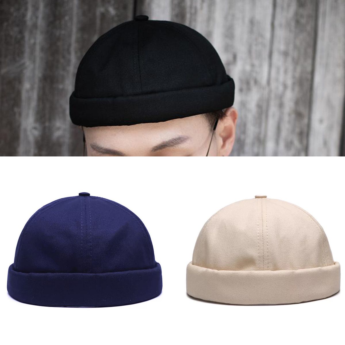 Unisex Skullcap Brimless Sun Protection Autumn Winter-Beige