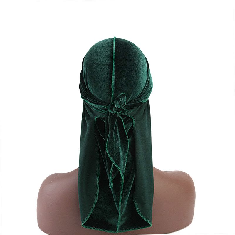 (Black)Unisex Velvet Durag Long Tail And Wide Straps Waves For Men Solid Wide Doo Rag Bonnet C XXA