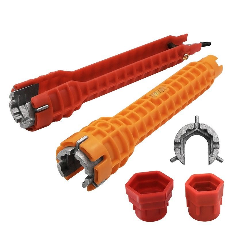 (Red)8 In 1 Basin Flume Wrench Faucet Sink Key Plumbing Tool Repair Hand Tool For Toilet Bowl Bathroom Kitchen Plumbing Removal