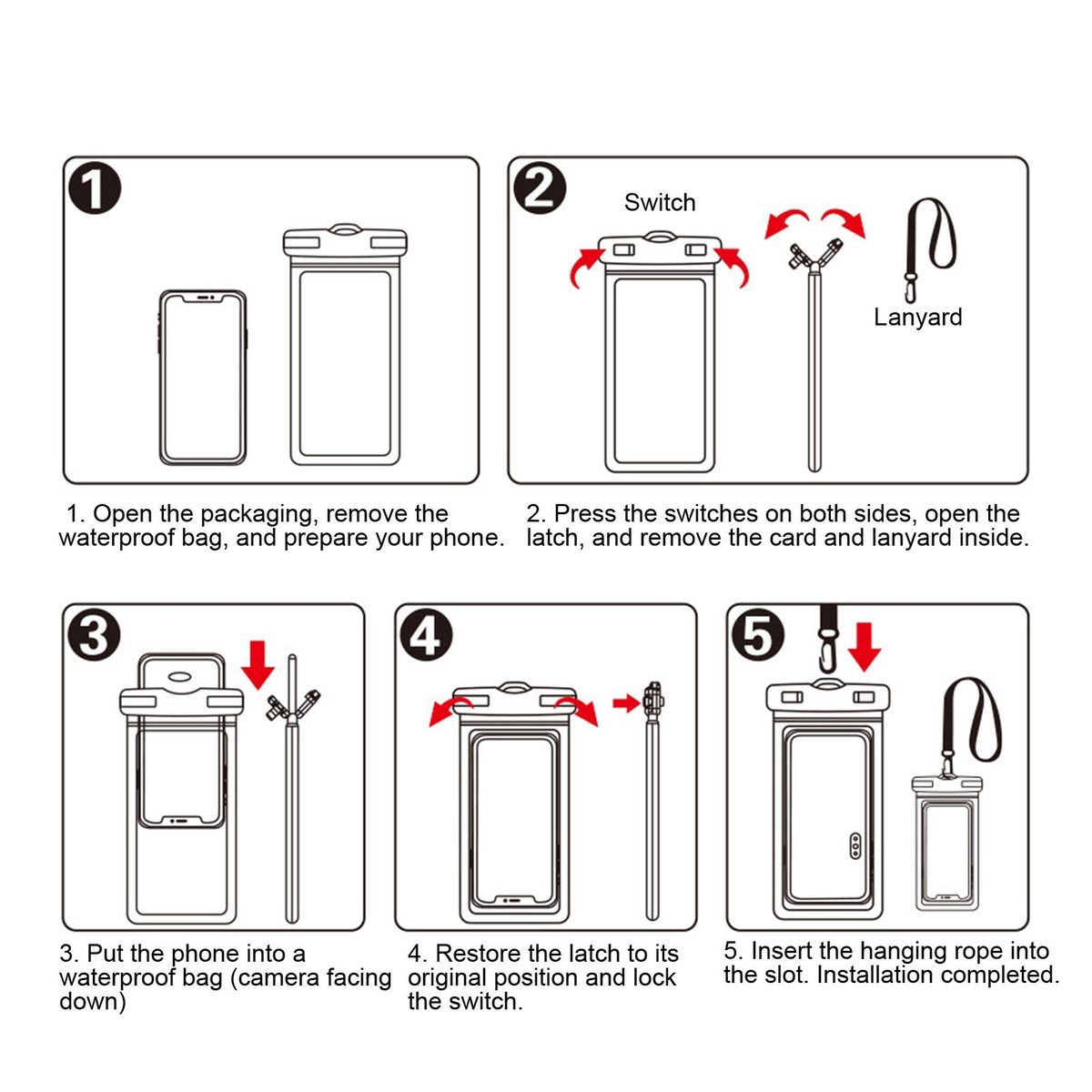 1 Set Phone Waterproof Case Rafting Water Park Mobile Phone Cover Black