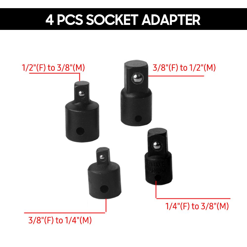 4 PCS Impact Socket Adapter Reducer 1/4-Inch 3/8-Inch