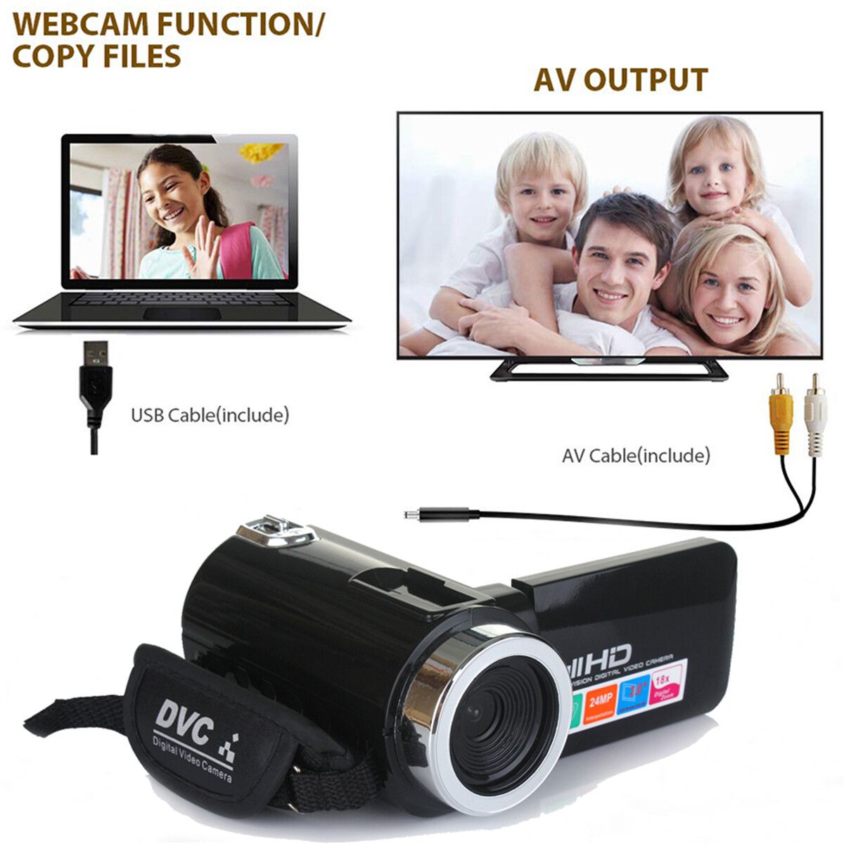 2400 Megapixels Vlog Camcorder Camera Full HD 1080p Video Camera 16X Digital Zoom External Microphone And Lens Full Set
