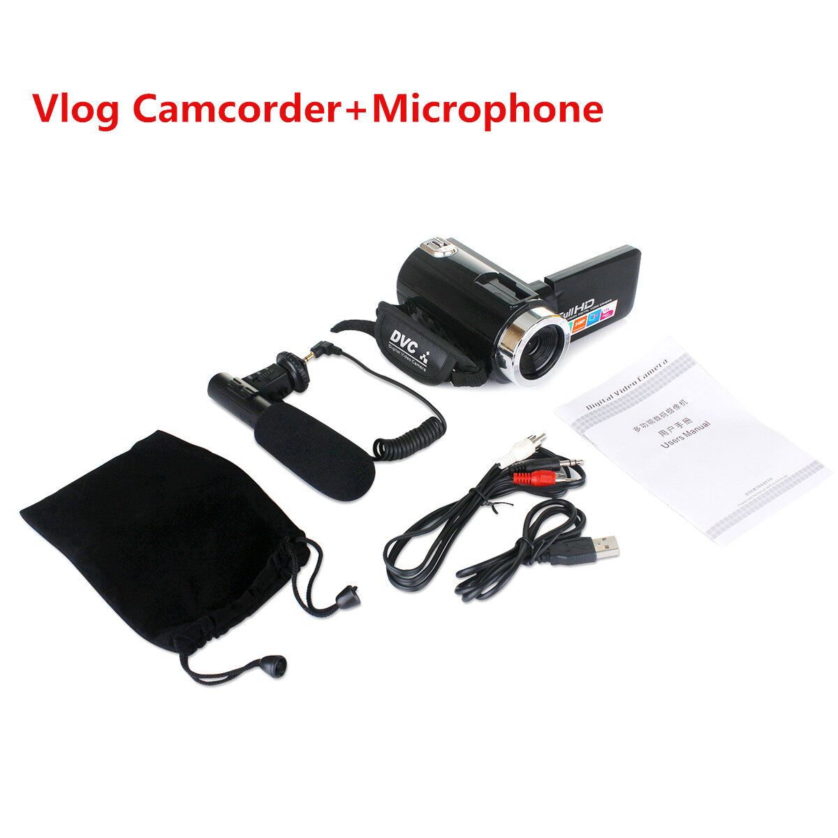 2400 Megapixels Vlog Camcorder Camera Full HD 1080p Video Camera 16X Digital Zoom External Microphone And Lens Full Set