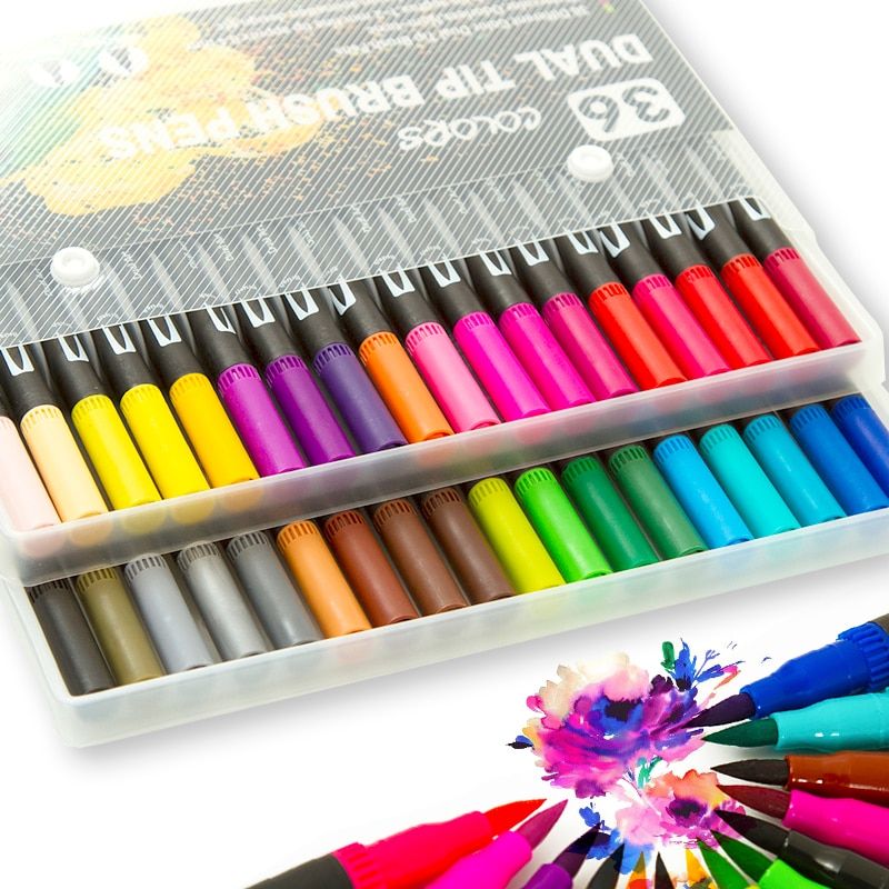 120 Color Fine Liner Dual Tip Brush Pen Felt-Tip Pen