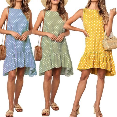 Printing Flounced Dot Pattern Dress - Black