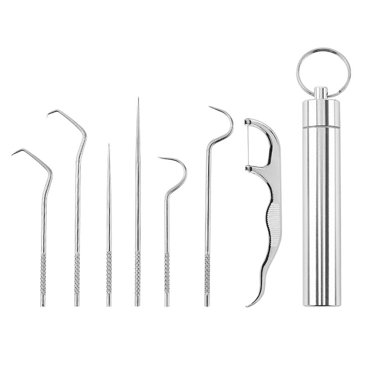 304 stainless steel toothpick set dental floss metal teeth picking portable storage tube oral dental care cleaning tools toothpick set of seven