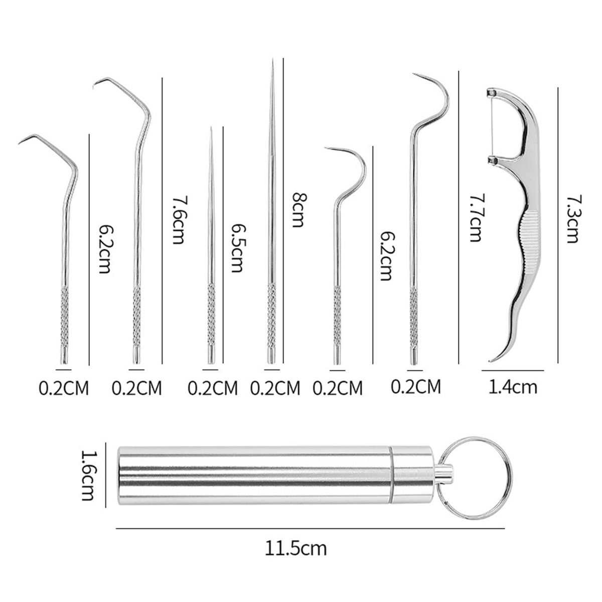304 stainless steel toothpick set dental floss metal teeth picking portable storage tube oral dental care cleaning tools toothpick set of seven