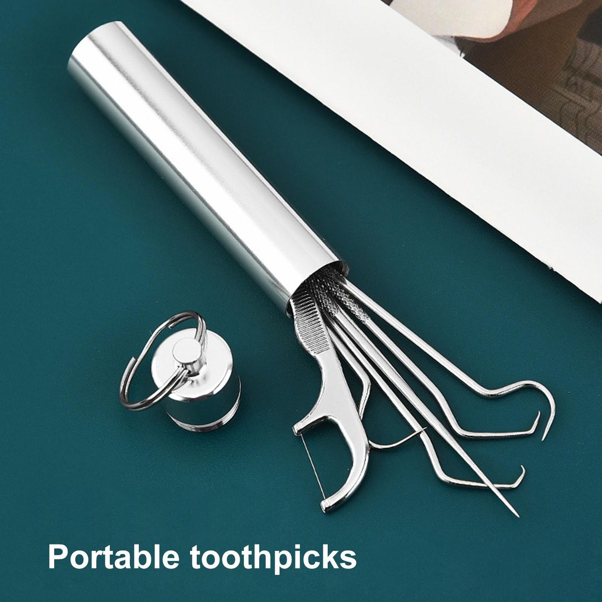 304 stainless steel toothpick set dental floss metal teeth picking portable storage tube oral dental care cleaning tools toothpick set of seven