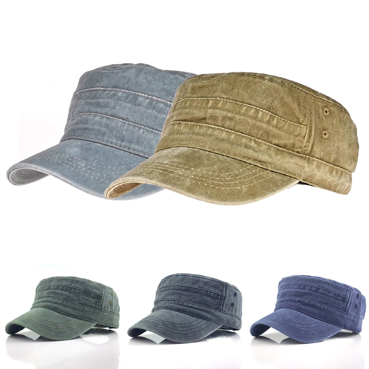 Baseball Cap Flat Top Washed Spring Summer Vintage-Grey